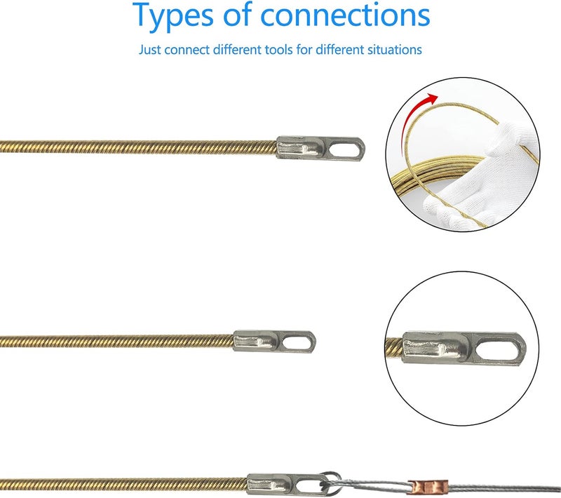 VGongTech 67ft Electrical Spring Wire Threader Fish Tape Fastener Cable Wire Puller Tool Upgraded 6 Cores Larger Leader Hole Electrician Threading Device - Image 3